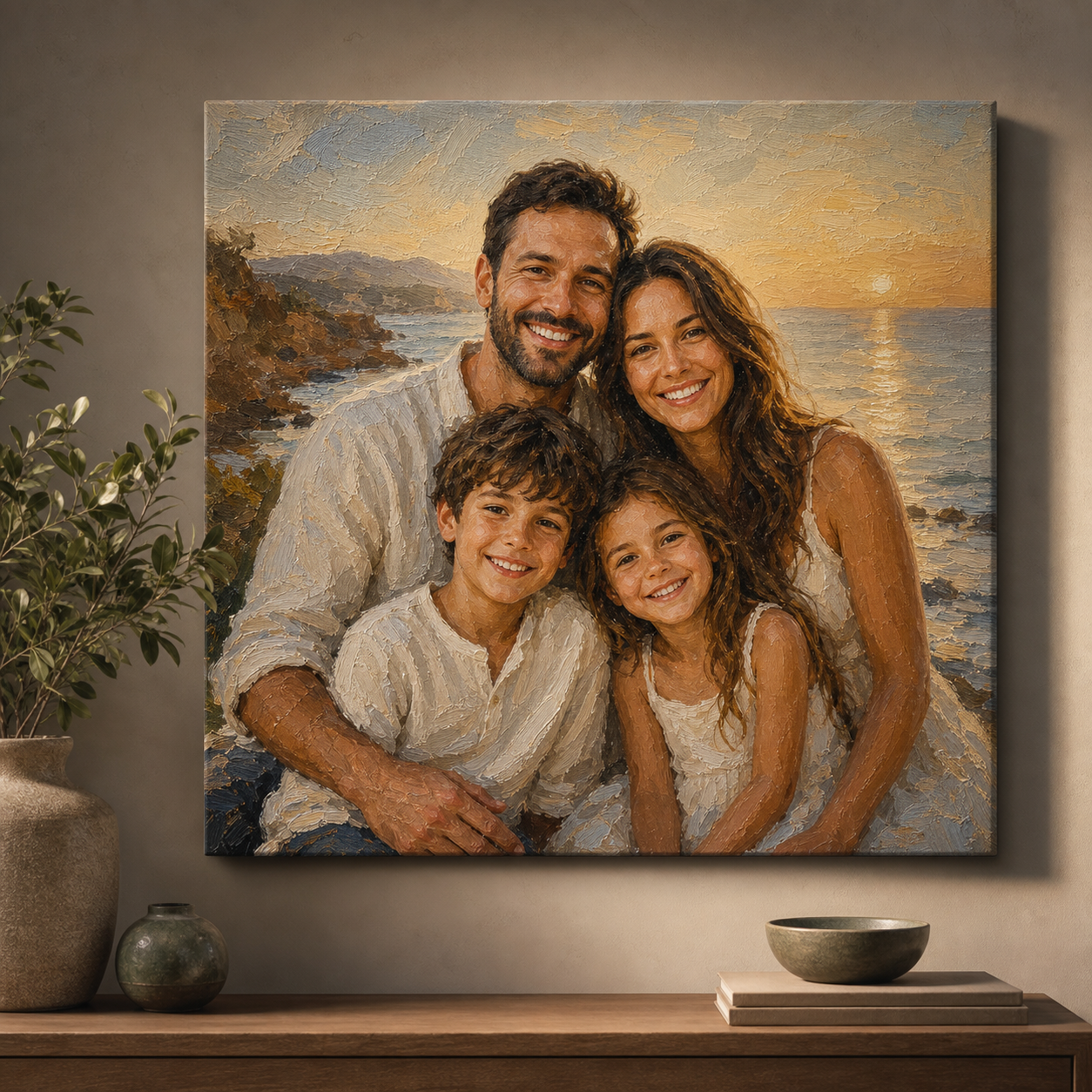 Family photo transformed into an oil painting style canvas print