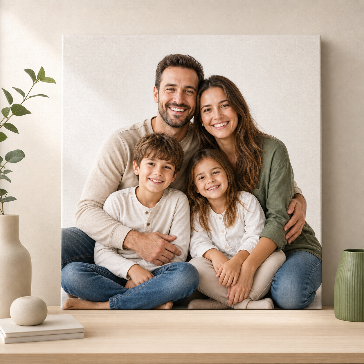Family photo isolated for AI background removal before canvas printing