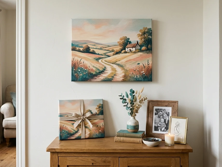 Small spaces canvas print displayed in a modern living room